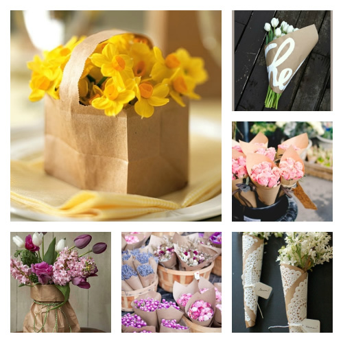 paper basket bouquet collage